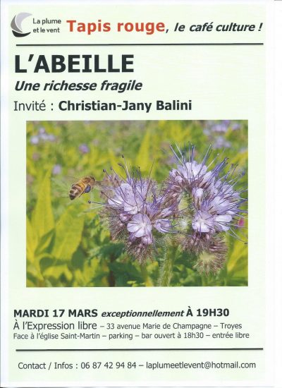 Tapis rouge, le café culture de La plume et le vent : “L’abeille : une richesse fragile”