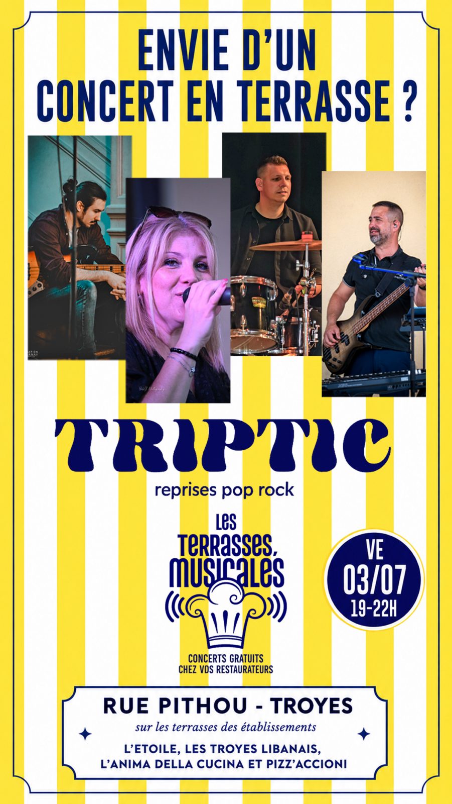 Concert gratuit de reprises Pop-Rock par le Groupe Troyen “TRIPTIC”