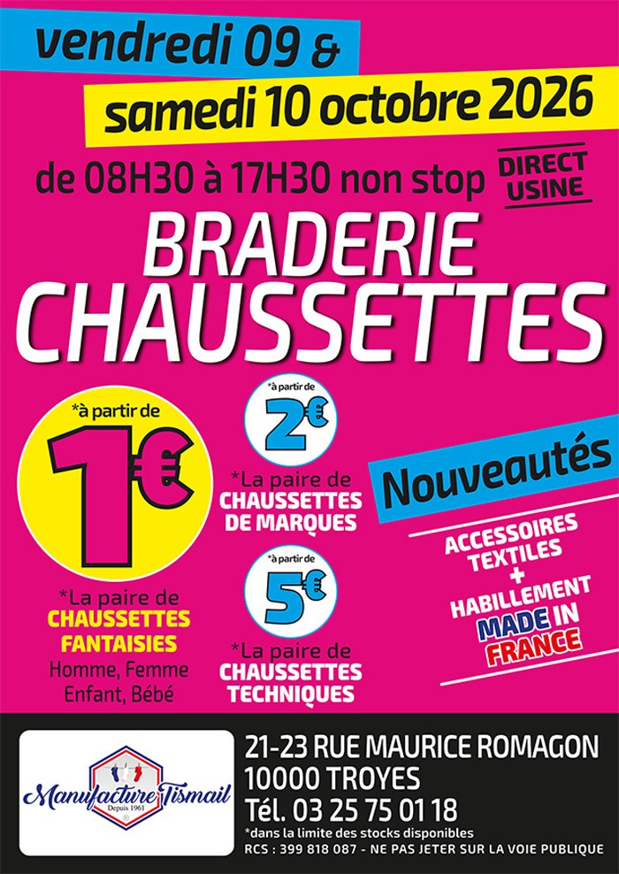Braderie chaussettes direct usine Tismail